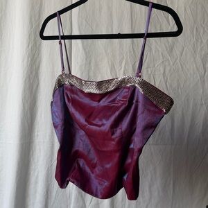 Purple Satin Camisole Top with Metallic Trim